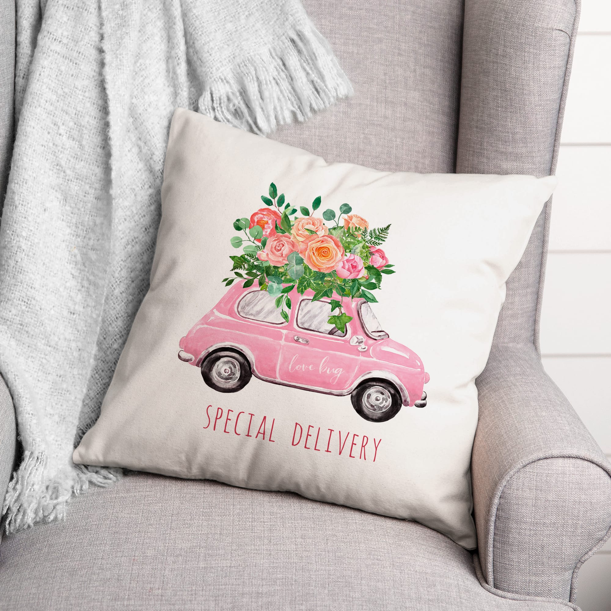Special Delivery Love Bug Throw Pillow